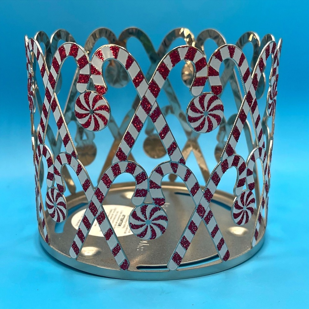 Bath & Body Works Candy Cane Candle Sleeve Holder Silver Red Glitter Christmas